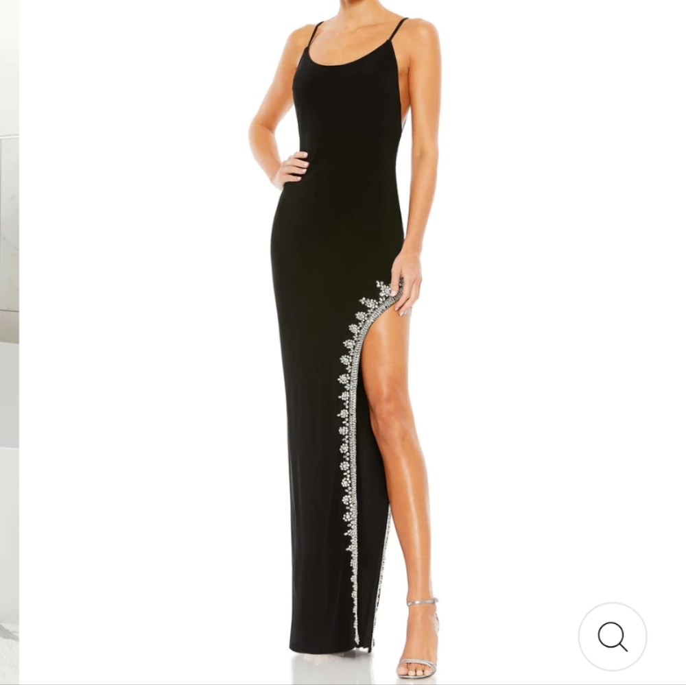 Mac Duggal Rhinestone Encrusted side slit Black gown size 2